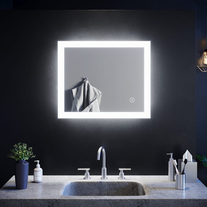 SIRHONA Miroir de salle de bain avec LED lumineux,contrôle de contact,placement horizontal et vertical