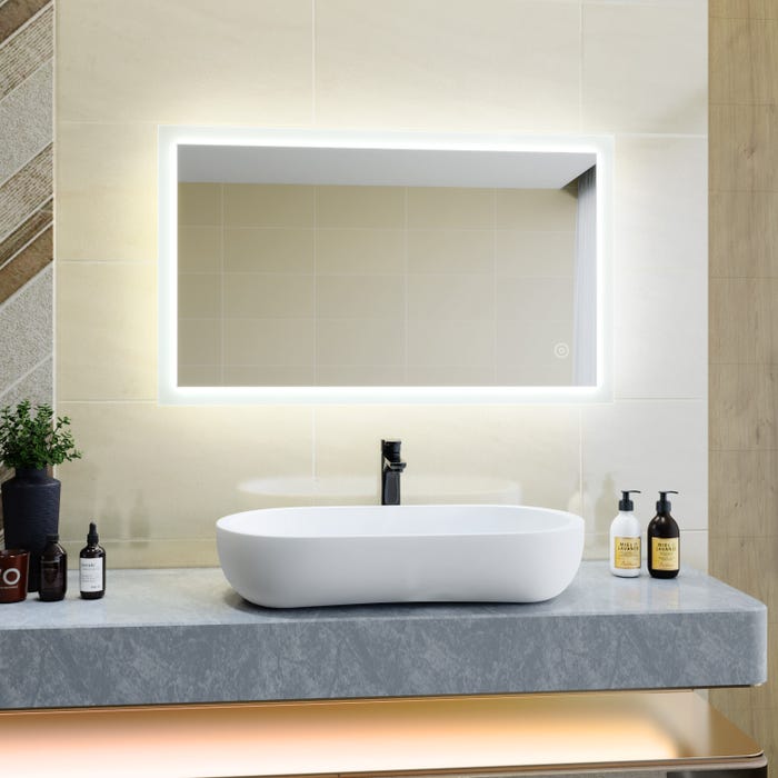 SIRHONA Miroir LED Salle de Bains éclairage avec contrôle de contact,désembuage,positionnement horizontal et vertical,100x60cm