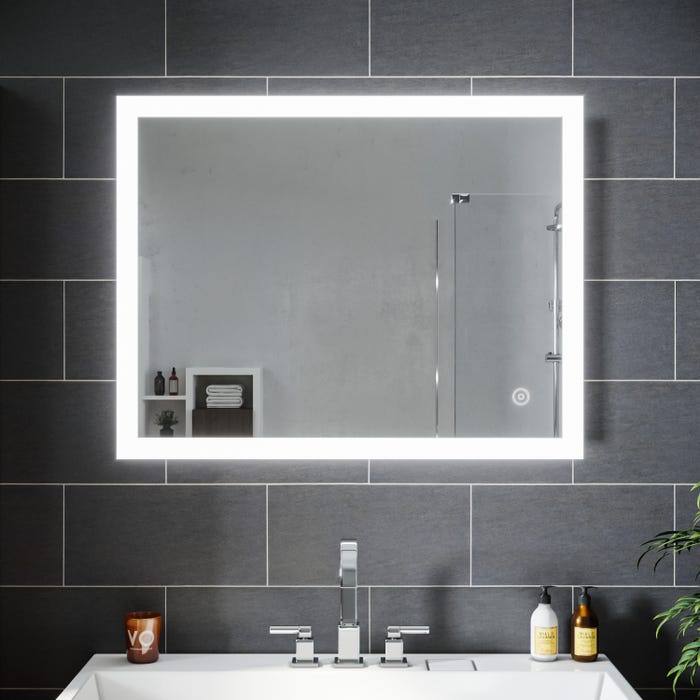 SIRHONA Miroir de salle de bain avec lumière LED, contrôle de contact,désembuage,placement horizontal et vertical,90x70cm