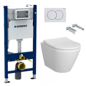 Pack Bati-support Geberit Duofix 112cm + WC sans bride Vitra Integra + Abattant softclose + Plaque blanche