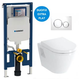 Pack WC Bati-support Geberit UP720 extra-plat + WC Vitra Integra + Abattant en Duroplast + Plaque blanche
