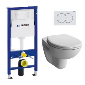 Pack Bati-support Geberit Duofix 112cm + WC suspendu Vitra Normus + Abattant softclose + Plaque blanche (NormusGeb1)