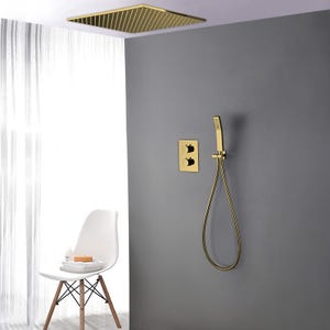 Système de douche thermostatique encastré au plafond - Doré brossé