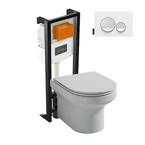 Pack WC suspendu sans bride JACOB DELAFON Elite + bâti-support + plaque Blanc brillant/Blanc mat