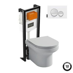 Pack WC suspendu sans bride JACOB DELAFON Elite + bâti-support + plaque Blanc brillant/Blanc mat