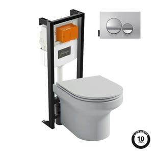 Pack WC suspendu sans bride JACOB DELAFON Elite + bâti-support + plaque Chrome brillant/Chrome mat