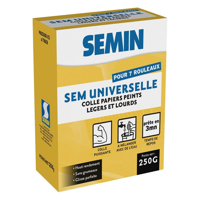 Colle en poudre pour papiers peints légers et lourds Semin Sem-Universelle - boite 250 g