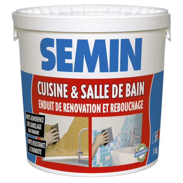 Enduit de rebouchage et rénovation spécial cuisine et salle de bain Semin - adapté aux pièces humides - seau de 1 kg
