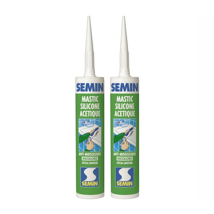 Lot de 2 silicones acétique sanitaire incolore pour les joints d'étanchéité anti moisissures Semin - intérieur - cartouche de 310 ml