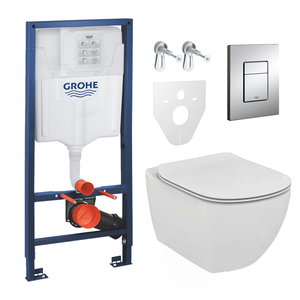 Grohe Pack WC Rapid SL GROHE + WC Ideal Standard Tesi Aquablade rimless + Plaque Chrome mat (GROHEAQUA-SET)
