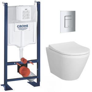 Grohe Pack WC Bâti Autoportant Rapid SL + WC sans bride Integra + Abattant softclose + Plaque chrome (ProjectIntegraRimless-1)
