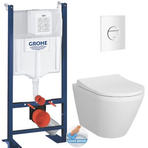 Grohe Pack WC Bâti Autoportant Rapid SL + WC sans bride Integra avec fixations invisibles + Abattant softclose + Plaque blanc alpin