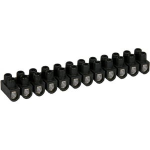Domino électrique - Barrette laiton noire 12 plots à vis 25 mm² - 101A