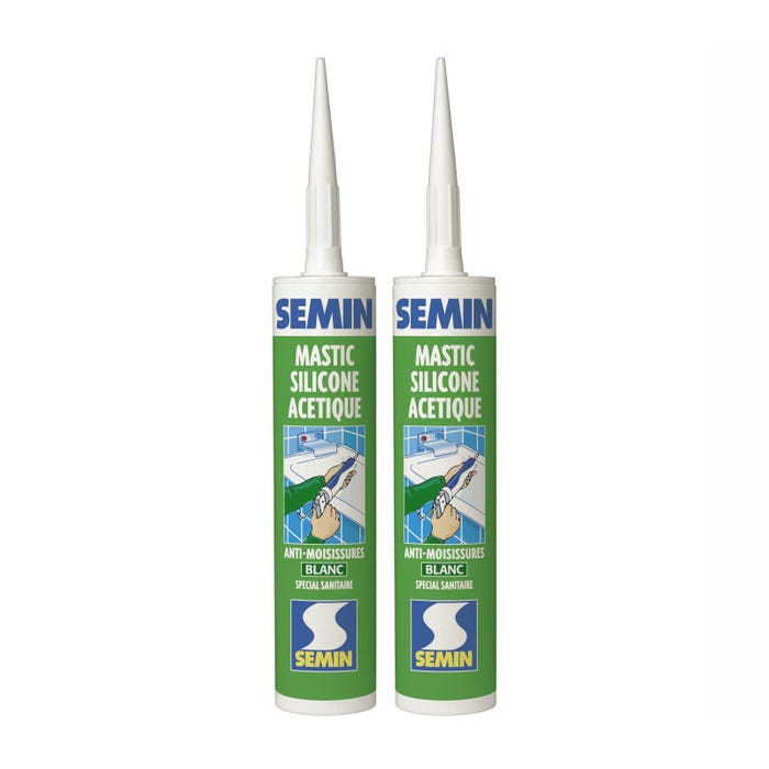 Lot de 2 silicones acétique sanitaire blanc pour les joints d'étanchéité anti moisissures Semin - intérieur - cartouche de 310 ml