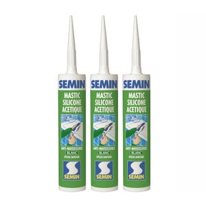 Lot de 3 silicones acétique sanitaire blanc pour les joints d'étanchéité anti moisissures Semin - intérieur - cartouche de 310 ml