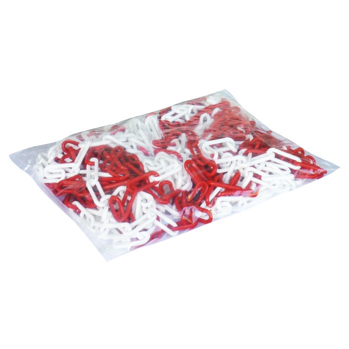 Chaîne plastique rouge et blanc 25 m - Ø 8 mm