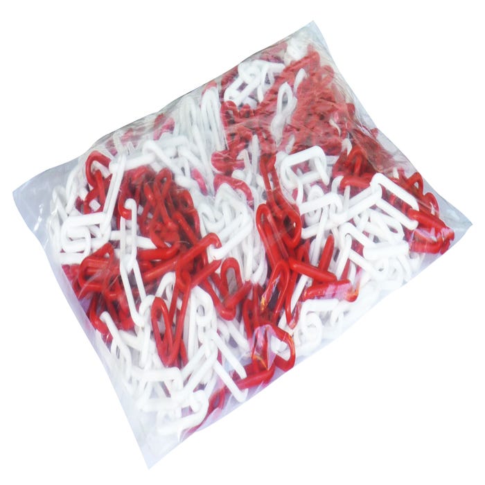 Chaîne plastique rouge et blanc 25 m - Ø 10 mm