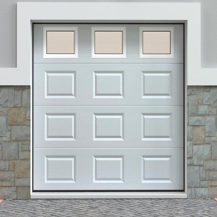 Porte de garage sectionnelle à cassette blanc avec fenêtres avec moteur Somfy L254 x H218 cm - CAOPAS
