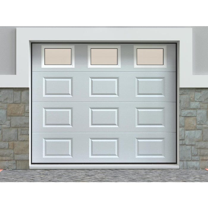 Porte de garage sectionnelle à cassette blanc avec fenêtres avec moteur Somfy L254 x H218 cm - CAOPAS