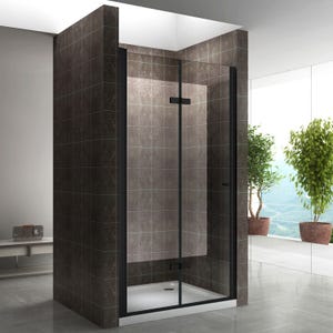 MONABLACK Porte de douche pliante H 195 cm noir largeur réglable de 80 à 84 cm verre 6 mm transparent