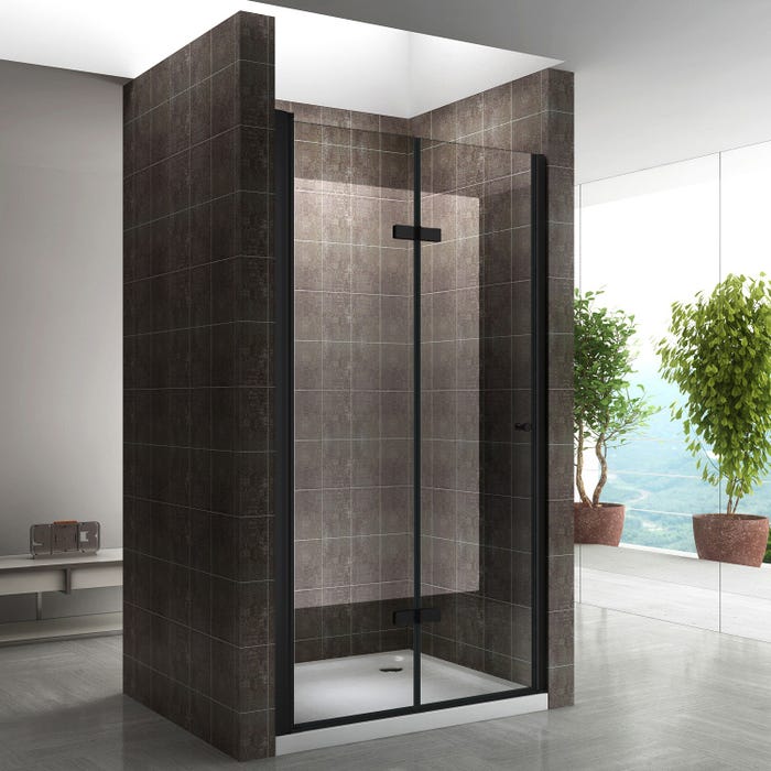 MONABLACK Porte de douche pliante H 195 cm noir largeur réglable de 96 à 100 cm verre 6 mm transparent