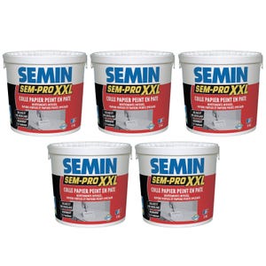 Lot de 5 colles pour papiers peints en pâte Semin Sem-Pro XXL - prêt à l'emploi - pot de 5 kg