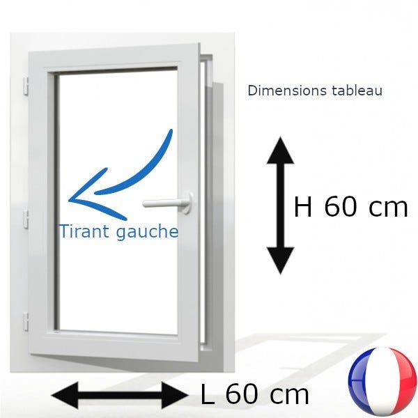 Fenêtre PVC 1 vantail H 60 x L 60 cm OF avec poignée tirant gauche