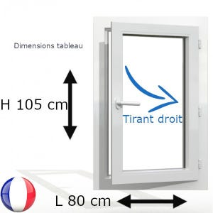 Fenêtre PVC 1 vantail H 105 x L 80 cm OF avec poignée tirant droit