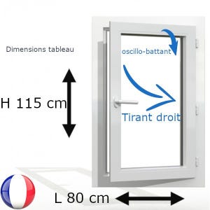 Fenêtre PVC 1 vantail H 115 x L 80 cm OB avec poignée tirant droit