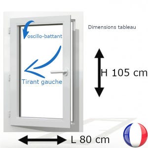 Fenêtre PVC 1 vantail H 105 x L 80 cm OB avec poignée tirant gauche