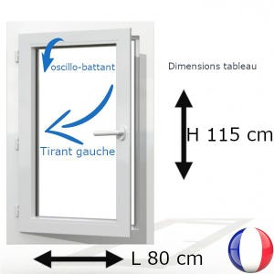 Fenêtre PVC 1 vantail H 115 x L 80 cm OB avec poignée tirant gauche