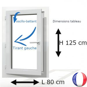 Fenêtre PVC 1 vantail H 125 x L 80 cm OB avec poignée tirant gauche