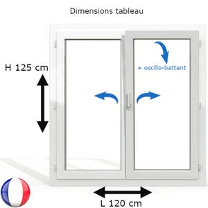 Fenêtre PVC 2 vantaux H 125 x L 120 cm OB avec poignée