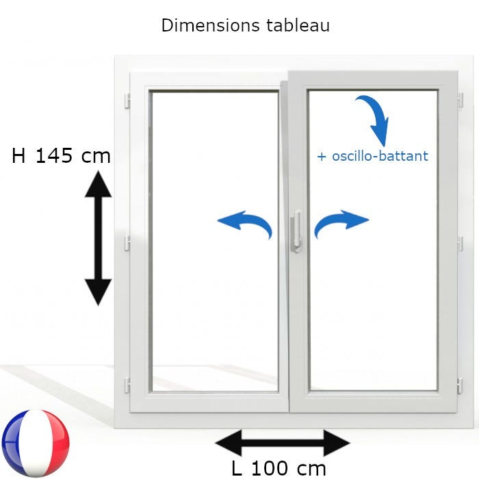 Fenêtre PVC 2 vantaux H 145 x L 100 cm OB avec poignée