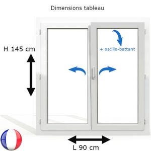 Fenêtre PVC 2 vantaux H 145 x L 90 cm OB avec poignée