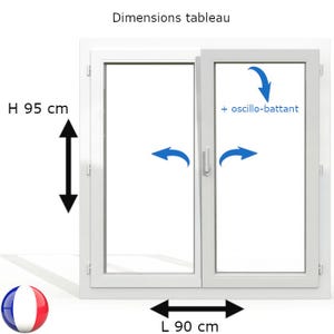 Fenêtre PVC 2 vantaux H 95 x L 90 cm OB avec poignée