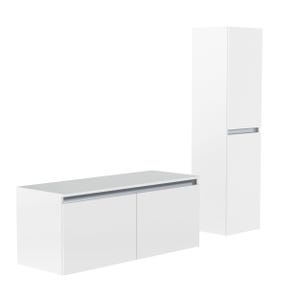 Meuble de salle de bain PESARO 120cm + plan vasque à poser + colonne Blanc Alpin Brillant