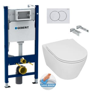 Geberit Pack WC Bâti-support + WC sans bride Serel SP26, fixations invisibles + Plaque blanche (SP26Geb3)