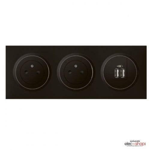 Double prise affleurante + chargeur 2xUSB-A Dooxie Noir - complet Legrand DC600532USB