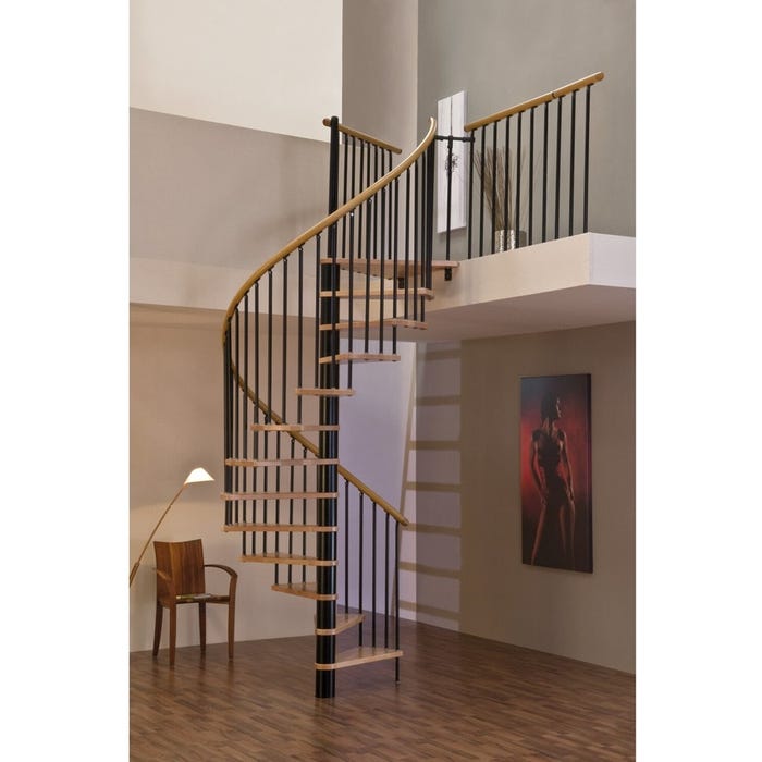 Escalier colimaçon HandyStairs "Spiral Wood" - ? 120 cm - hauteur 309 cm - 12 marches en hêtre laqué