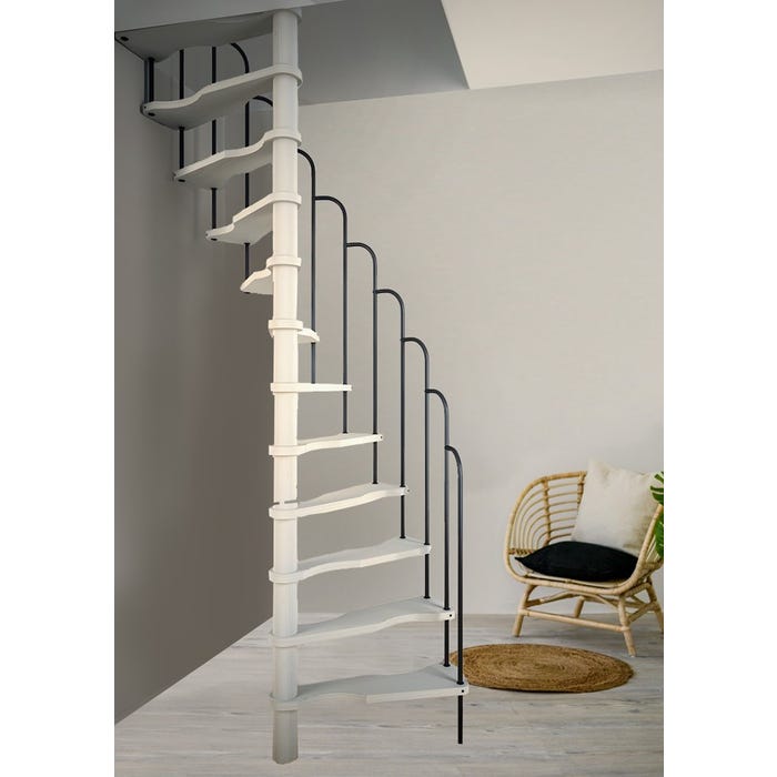 HandyStairs escalier en colimaçon gain de place "Alpha" - hauteur 299 cm - Cage d'escalier 125x65 cm - 12 marches en pin