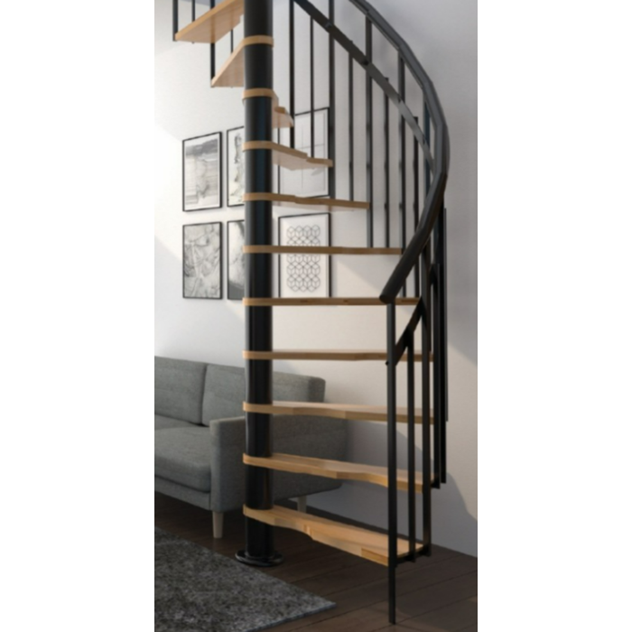 HandyStairs escalier colimaçon "Siena" - Ø 145 cm - Charnière à droite - Hauteur 273 cm - 12 marches en hêtre - Noir