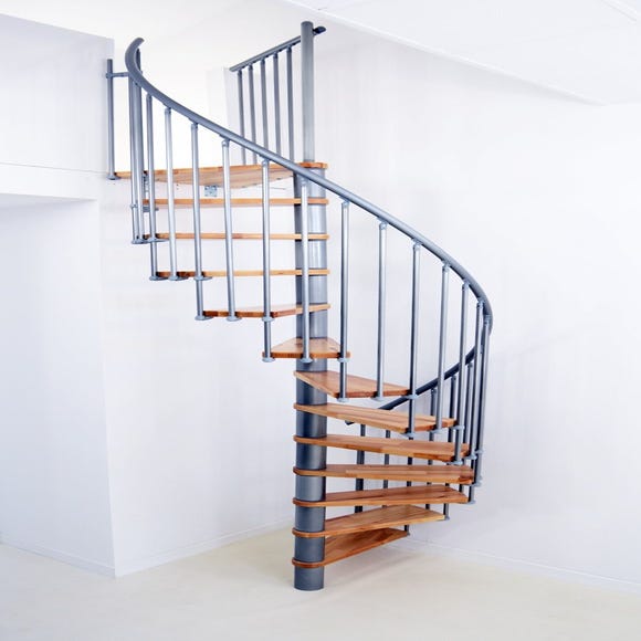 Escalier en colimaçon cadence - diamètre 120cm - métal gris avec marches en hêtre et rampe en PVC