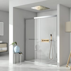 Composition de douche thermostatique encastré plafond à LED - Doré brossé