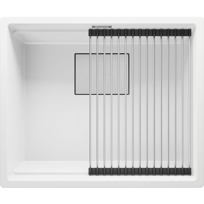 Evier Sous Plan Blanc, 56 x 47 cm, Evier en Granit 1 bac + Kit de Vidage, Lavabo Cuisine de Primagran