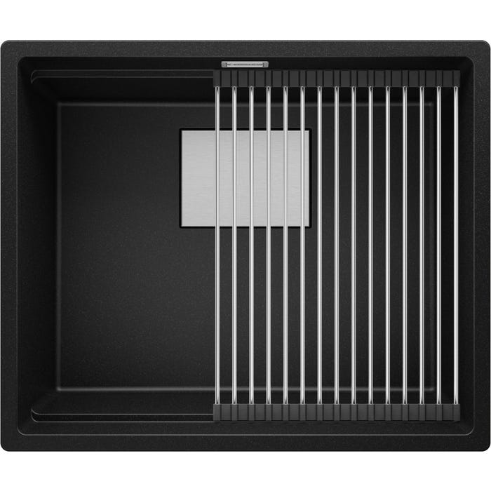 Evier Cuisine en Granit Noir, 56 x 47 cm, Lavabo 1 bac + Kit de Vidage, Évier à Encastrer de Primagran