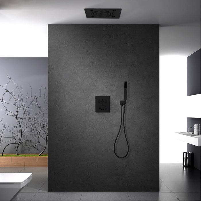 Pack douche thermostatique avec pommeau encastré plafond- Noir