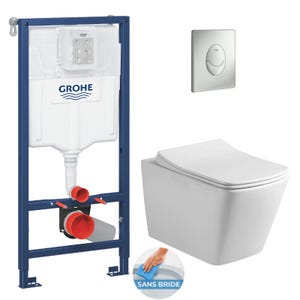 Grohe Pack WC Bâti-support + WC sans bride Infinitio Design + Abattant softclose + Plaque chrome mat