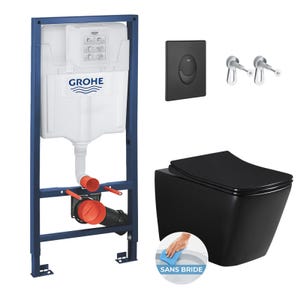 Grohe Pack WC Bâti-support Rapid SL + WC Square Infinitio sans bride noir mat + Abattant softclose + Plaque noire mat