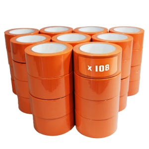 Lot de 108 Rubans adhésifs PVC orange bâtiment 50 mm x 33 m - Rouleau adhésif TECPLAST
